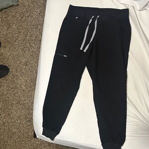 Figs Womens Zamora Black Joggers with Gray Drawstring